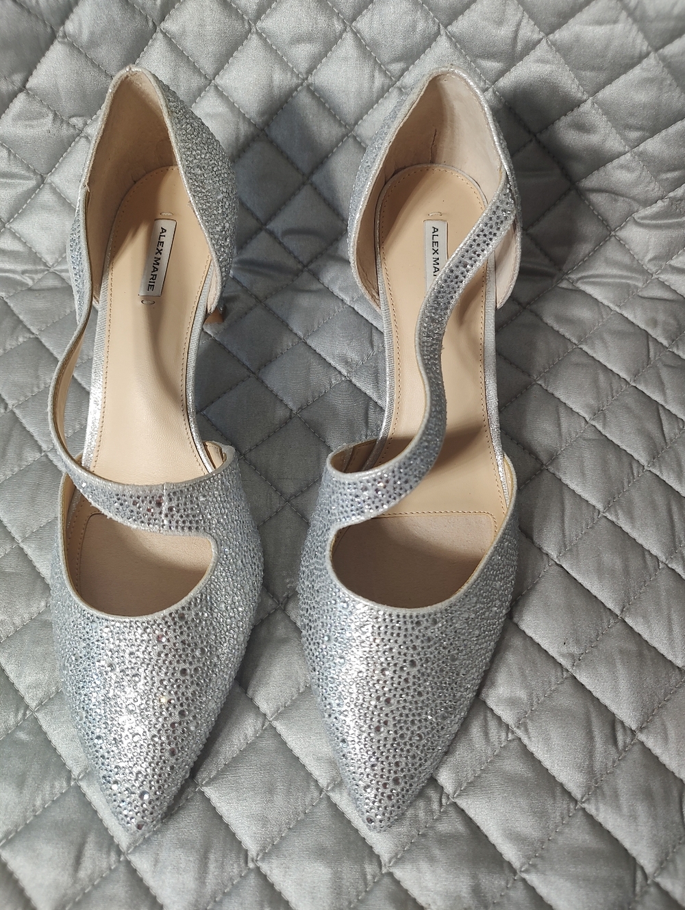 Alex Marie Silver Crystal Embellished Pointed D'Orsay Heels